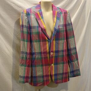 J. Crew Pink and Green Sport Coat with Madras Plaid